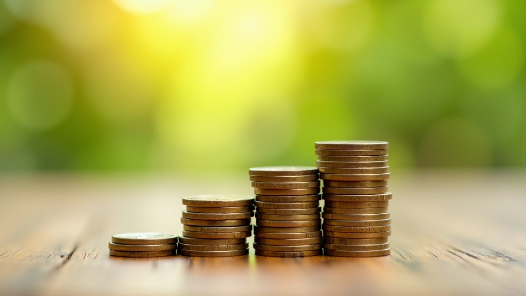 Piles de pièces de monnaie en augmentation progressive, représentant la croissance de l'épargne et l'investissement financier